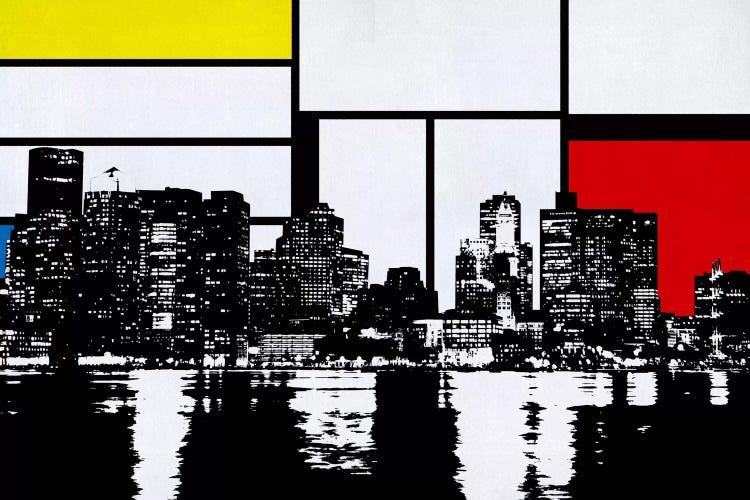 Boston, Massachusetts Skyline with Primary Colors Background by 5by5collective wall art