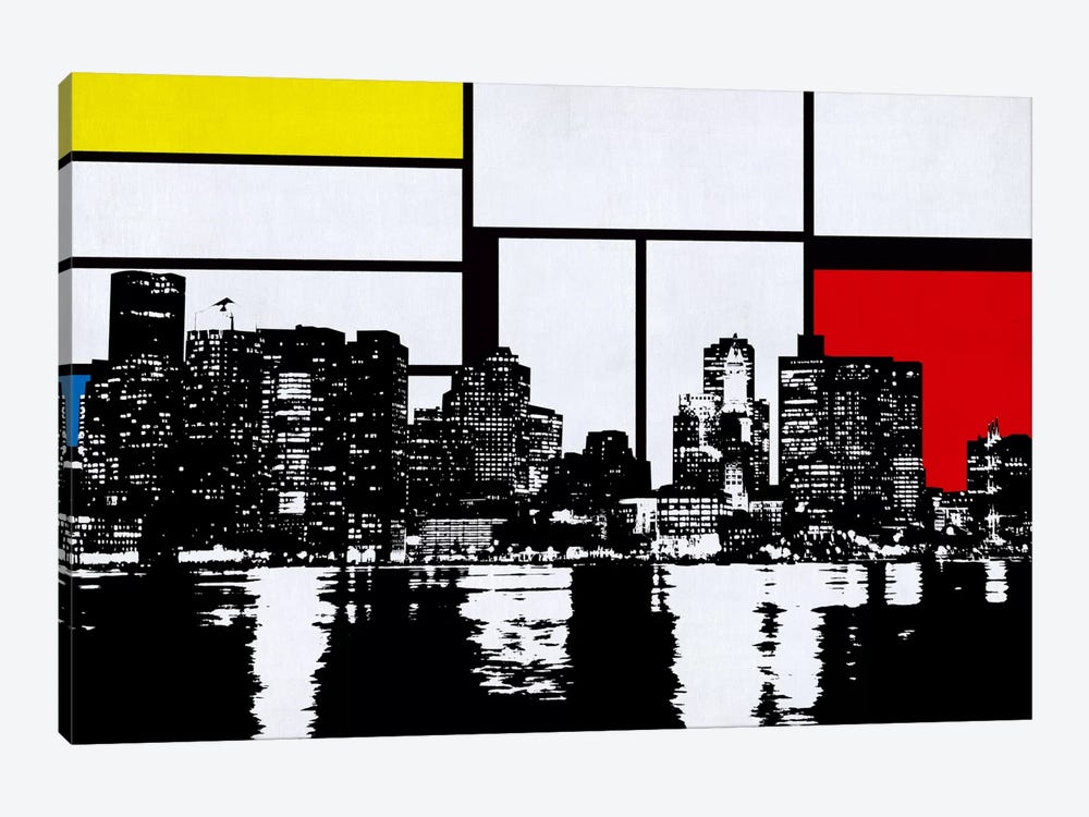 Boston, Massachusetts Skyline with Primary Colors Background by 5by5collective 1-piece Canvas Art