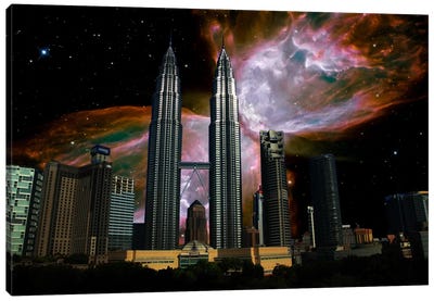 Kuala Lumpur, Malaysia City Skyline Butterfly Nebula Skyline Canvas Art Print - Galaxy Art