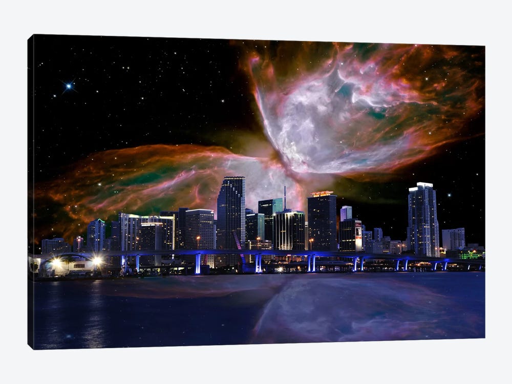 Miami, Florida Butterfly Nebula Skyline by 5by5collective 1-piece Canvas Wall Art