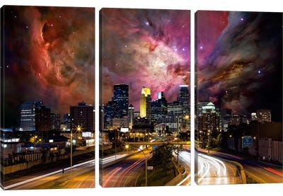 Minneapolis, Minnesota Orion Nebula Skyline Canvas Art Print - 3-Piece Astronomy & Space Art