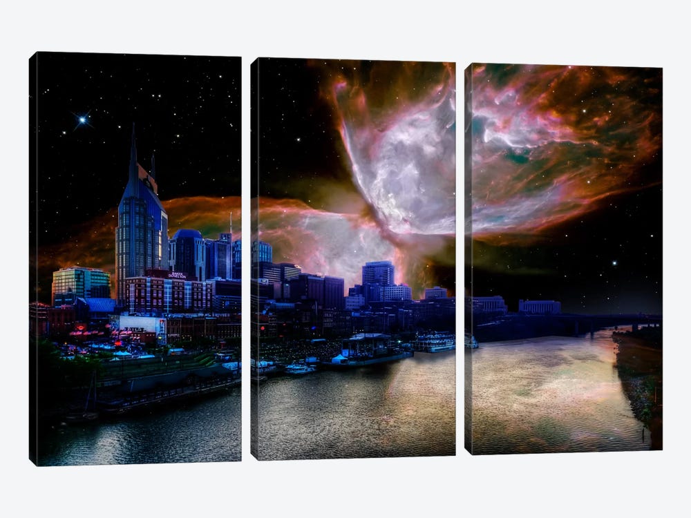 Nashville, Tennessee Butterfly Nebula Skyline 3-piece Canvas Art Print