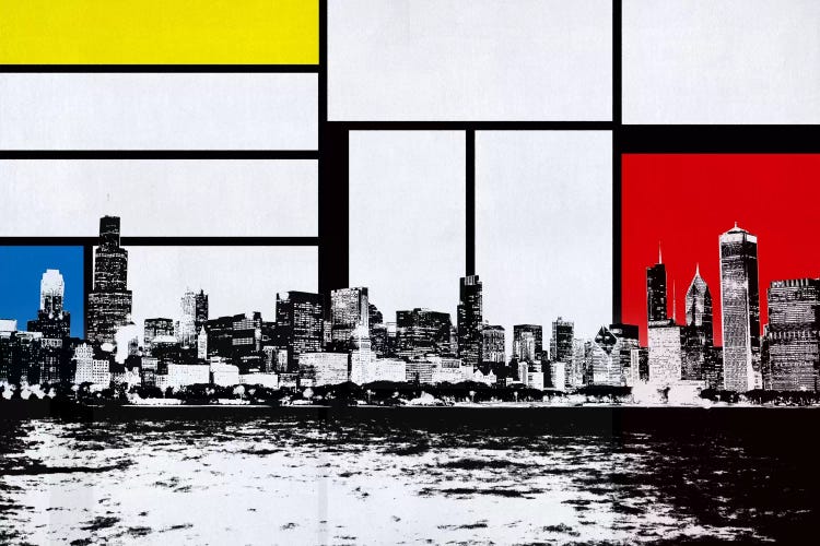 Chicago, Illinois Skyline with Primary Colors Background