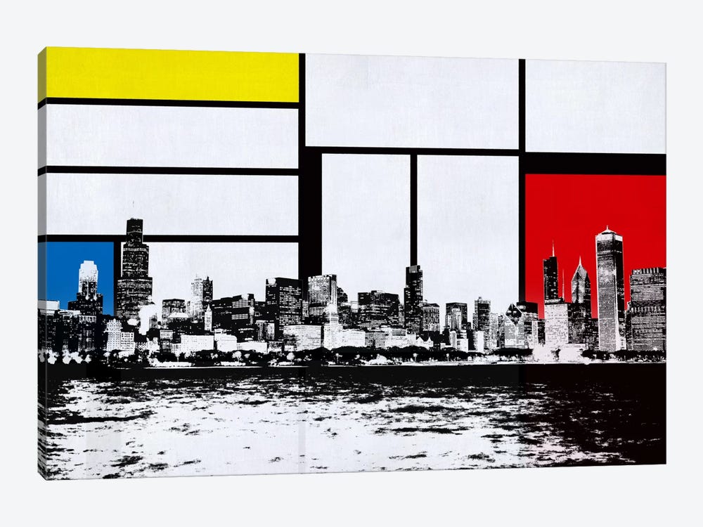 Chicago, Illinois Skyline with Primary Colors Background by 5by5collective 1-piece Canvas Art Print