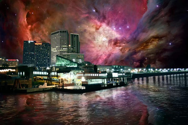 Composite Photography: New Orleans, Louisiana Orion Nebula Skyline by 5by5collective