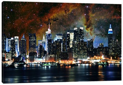 New York City, New York Nebula Skyline Canvas Art Print - Astronomy & Space Art