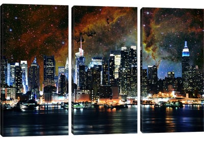 New York City, New York Nebula Skyline Canvas Art Print - 3-Piece Astronomy & Space Art