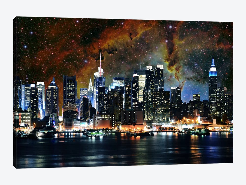New York City, New York Nebula Skyline 1-piece Canvas Art