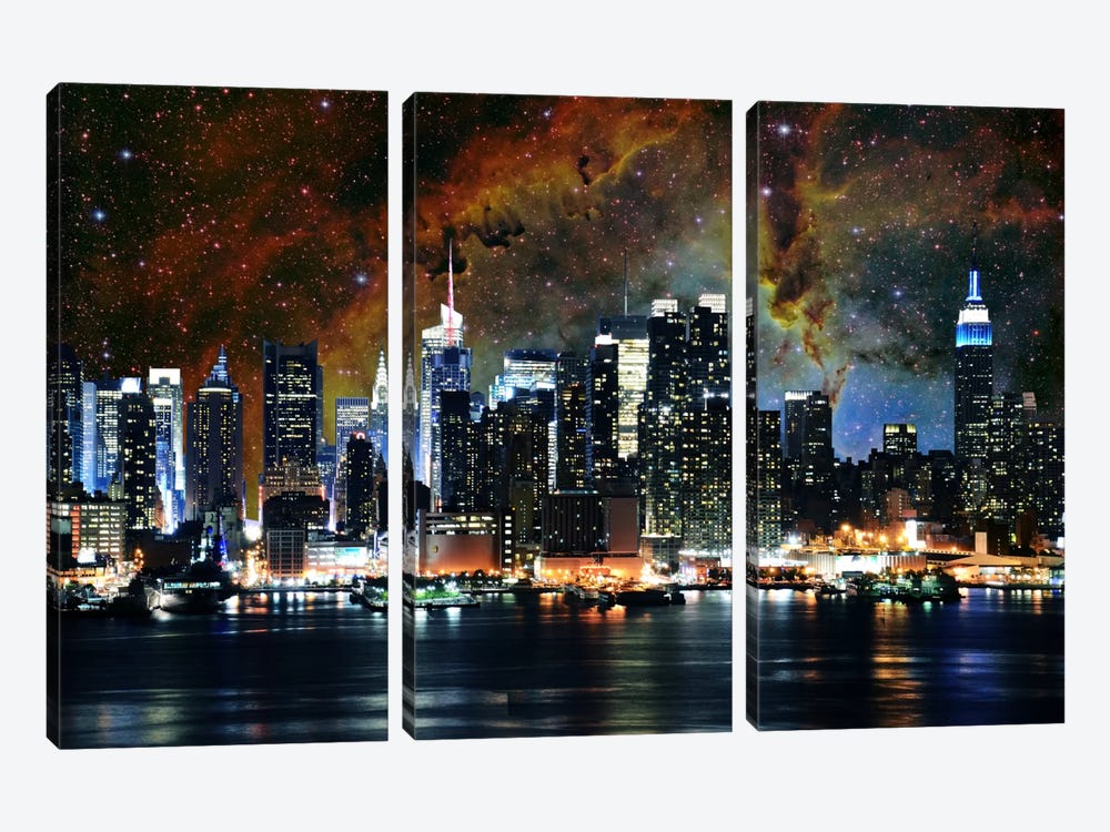 New York City, New York Nebula Skyline 3-piece Canvas Artwork