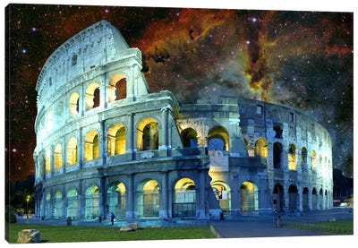 Rome (Colosseum), Italy Nebula Skyline Canvas Art Print - Ancient Ruins Art