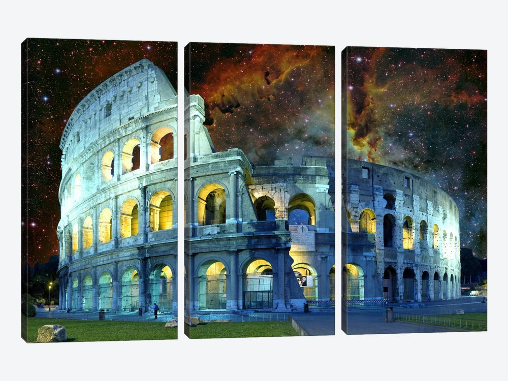 Rome (Colosseum), Italy Nebula Skyline by 5by5collective 3-piece Canvas Wall Art