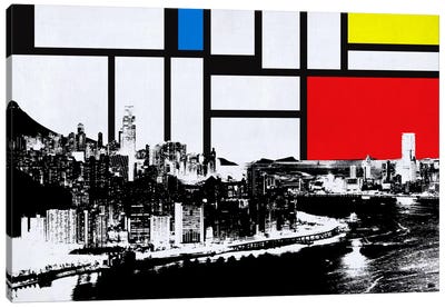 Honk Kong, China Skyline with Primary Colors Background Canvas Art Print - China Art