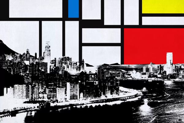 China: Honk Kong, China Skyline with Primary Colors Background by Unknown Artist