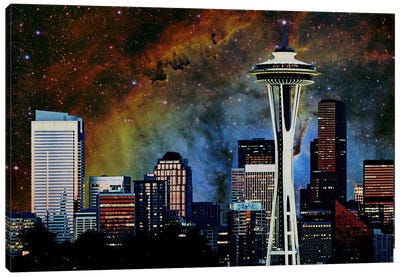 Seattle, Washington Elephant's Trunk Nebula Skyline Canvas Art Print - Space Needle