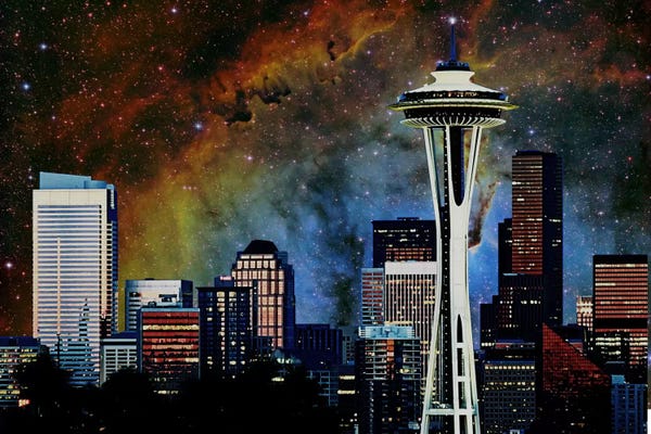Towers: Seattle, Washington Elephant's Trunk Nebula Skyline by 5by5collective
