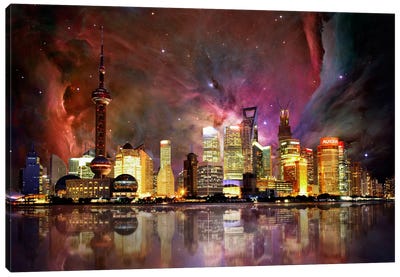 Shanghai, China Orion Nebula Skyline Canvas Art Print - Constellation Art