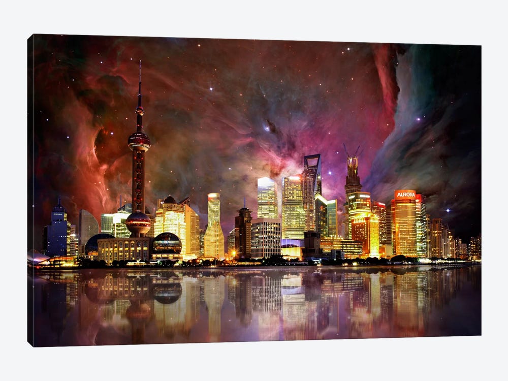 Shanghai, China Orion Nebula Skyline by 5by5collective 1-piece Canvas Wall Art