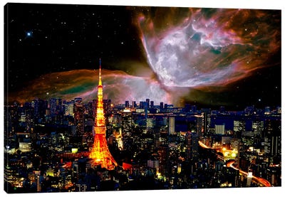 Tokyo, Japan Butterfly Nebula Skyline Canvas Art Print - Galaxy Art