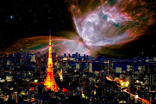 Composite Photography: Tokyo, Japan Butterfly Nebula Skyline by 5by5collective