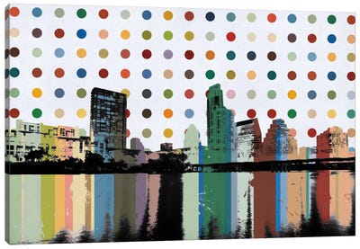 Austin, Texas Colorful Polka Dot Skyline Canvas Art Print - Skylines Collection