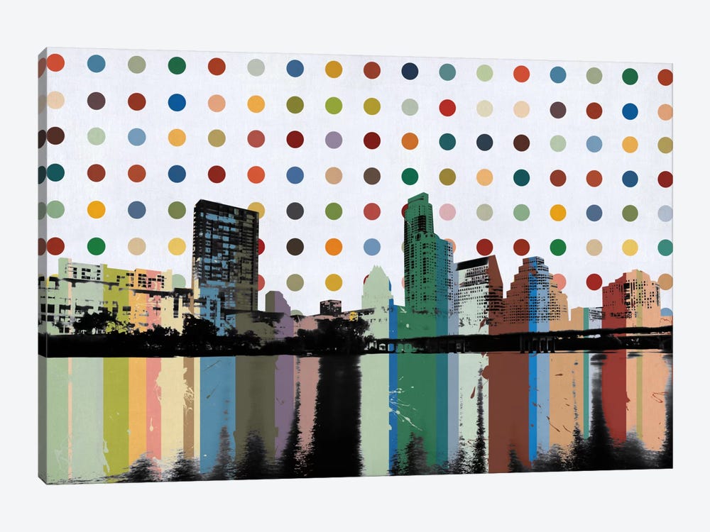 Austin, Texas Colorful Polka Dot Skyline by Unknown Artist 1-piece Canvas Art Print