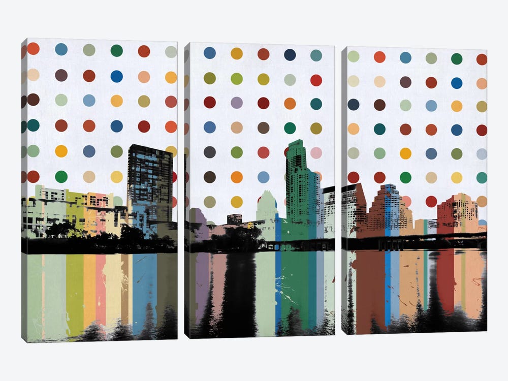 Austin, Texas Colorful Polka Dot Skyline by Unknown Artist 3-piece Art Print