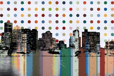 Boston, Massachusetts Colorful Polka Dot Skyline by Unknown Artist framed canvas print
