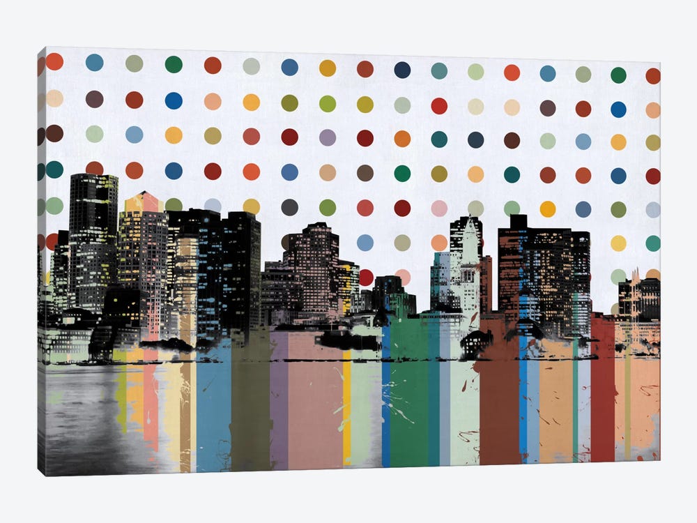 Boston, Massachusetts Colorful Polka Dot Skyline by Unknown Artist 1-piece Canvas Art Print