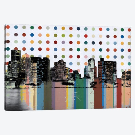 Boston, Massachusetts Colorful Polka Dot Skyline Canvas Print #SKY69} by Unknown Artist Canvas Art Print