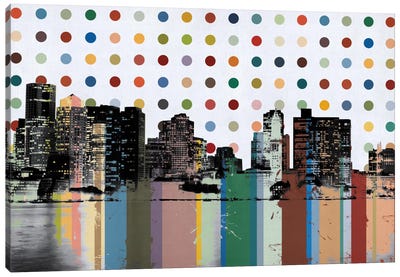 Boston, Massachusetts Colorful Polka Dot Skyline Canvas Art Print - Skylines Collection