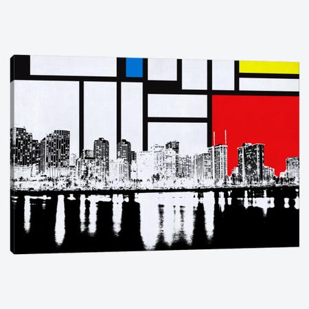 Honolulu, Hawaii Skyline with Primary Colors Background Canvas Print #SKY6} by Unknown Artist Canvas Wall Art