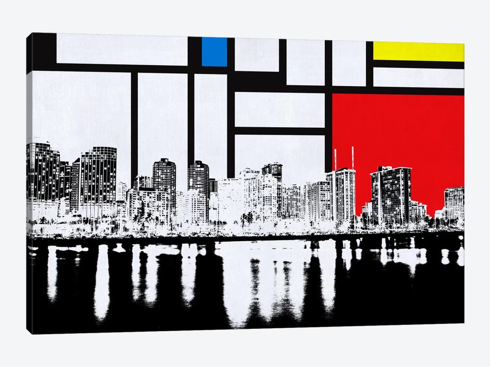 Honolulu, Hawaii Skyline with Primary Colors Background by Unknown Artist 1-piece Art Print