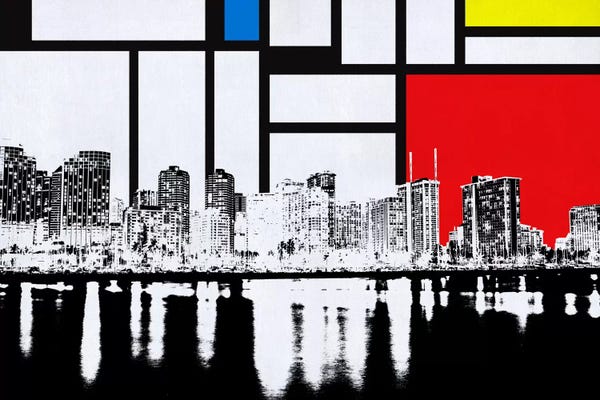 Honolulu: Honolulu, Hawaii Skyline with Primary Colors Background by Unknown Artist