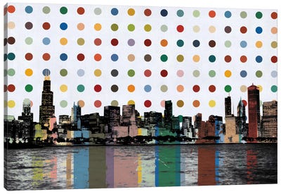 Chicago, Illinois Colorful Polka Dot Skyline Canvas Art Print - Unknown Artist