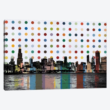 Chicago, Illinois Colorful Polka Dot Skyline Canvas Print #SKY70} by Unknown Artist Canvas Artwork