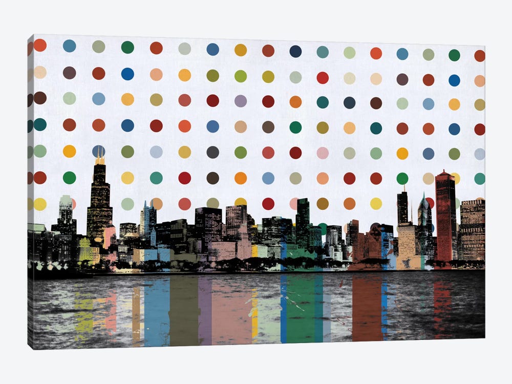 Chicago, Illinois Colorful Polka Dot Skyline by Unknown Artist 1-piece Art Print