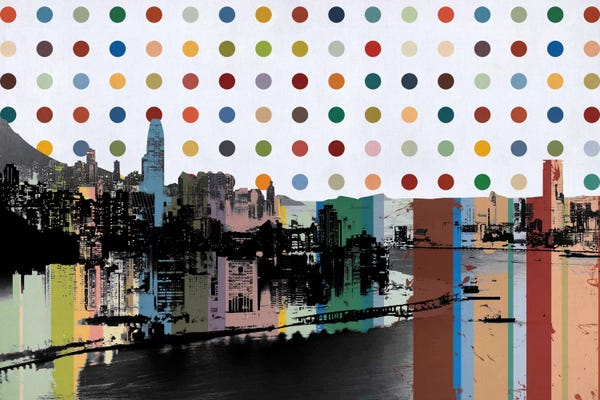 Polka Dot: Hong Kong, China Colorful Polka Dot Skyline by Unknown Artist