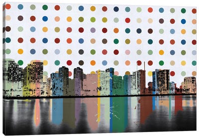 Honolulu, Hawaii Colorful Polka Dot Skyline Canvas Art Print - Polka Dot Patterns