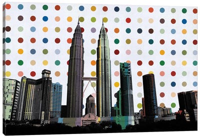 Kuala Lumpur, Malaysia Colorful Polka Dot Skyline Canvas Art Print - Polka Dot Patterns