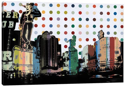 Las Vegas, Nevada Colorful Polka Dot Skyline Canvas Art Print - Skylines Collection