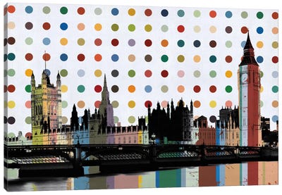 London, England Colorful Polka Dot Skyline Canvas Art Print - Polka Dot Patterns