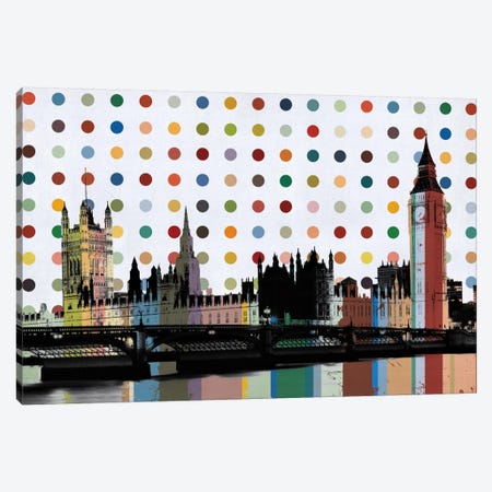 London, England Colorful Polka Dot Skyline Canvas Print #SKY76} by Unknown Artist Canvas Print