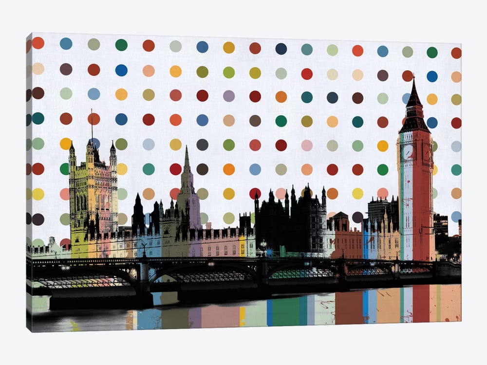 London, England Colorful Polka Dot Skyline by Unknown Artist 1-piece Canvas Art Print