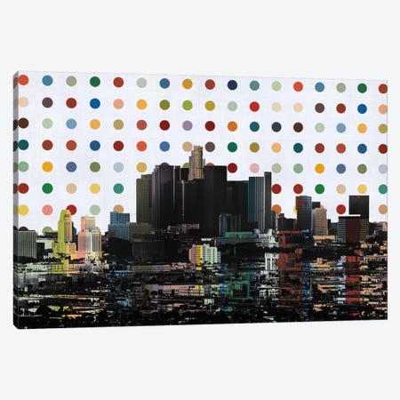 Los Angeles, California Colorful Polka Dot Skyline Canvas Print #SKY77} by Unknown Artist Canvas Art Print