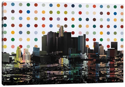 Los Angeles, California Colorful Polka Dot Skyline Canvas Art Print - Polka Dot Patterns