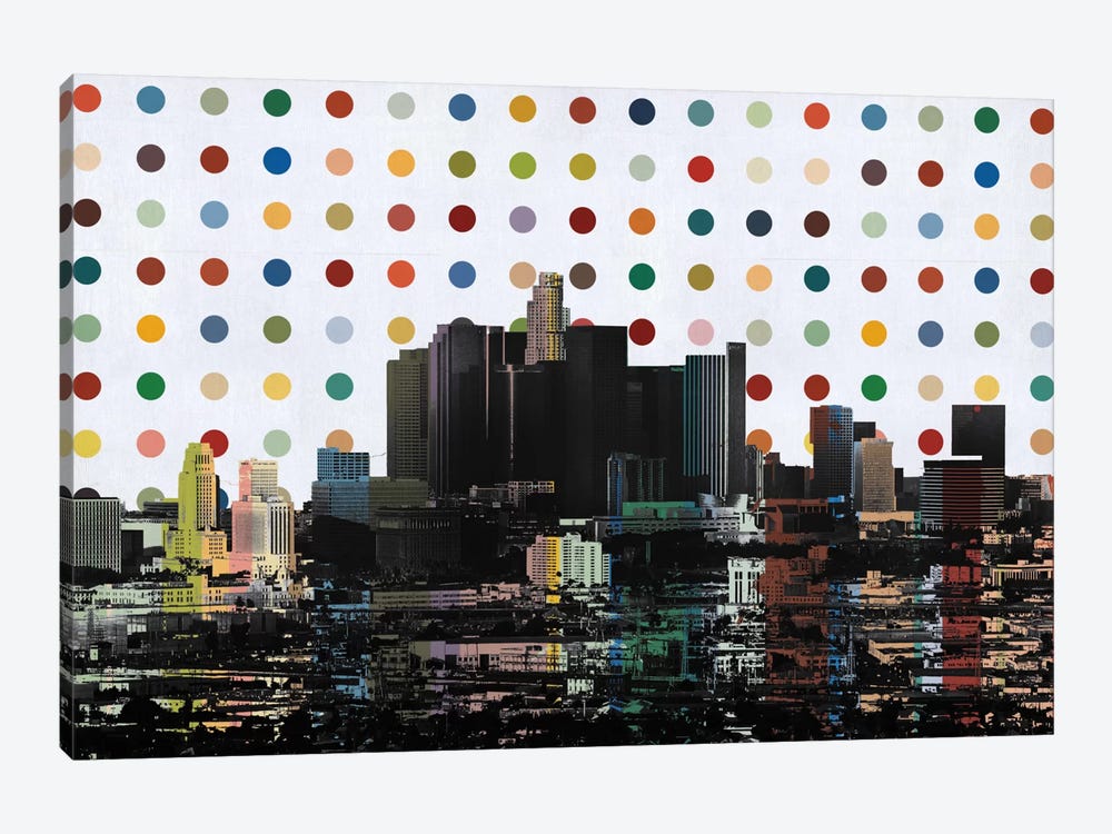 Los Angeles, California Colorful Polka Dot Skyline by Unknown Artist 1-piece Canvas Wall Art