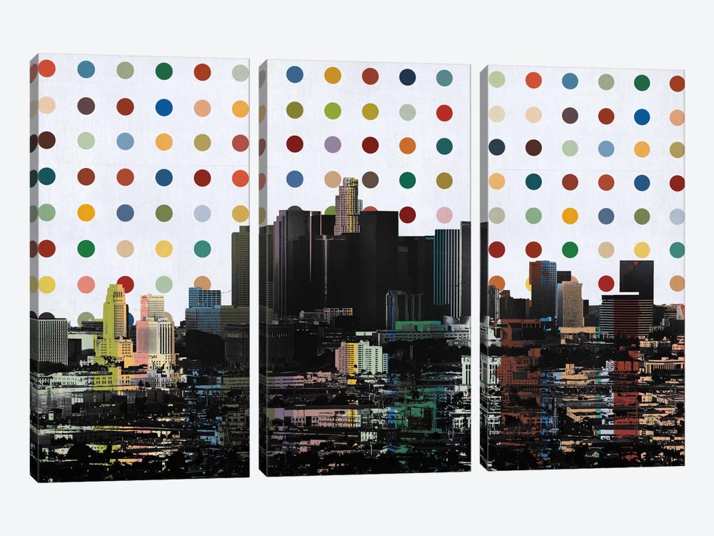 Los Angeles, California Colorful Polka Dot Skyline by Unknown Artist 3-piece Canvas Art