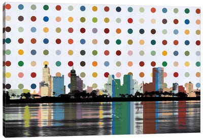 Memphis, Tennessee Colorful Polka Dot Skyline Canvas Art Print - Decorative Elements