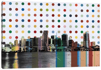 Miami, Florida Colorful Polka Dot Skyline Canvas Art Print - Polka Dot Patterns