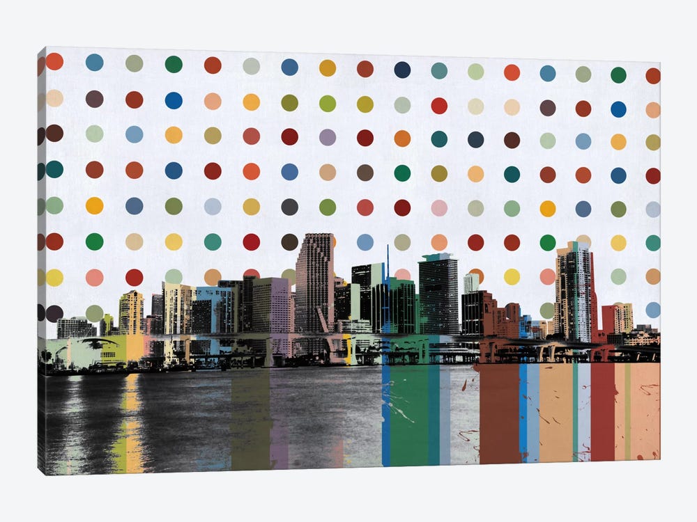 Miami, Florida Colorful Polka Dot Skyline by Unknown Artist 1-piece Canvas Wall Art